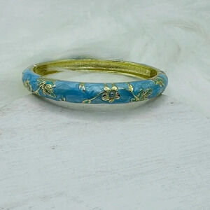 Light Blue Flower Enamel Cloisonne Bracelet Bangle